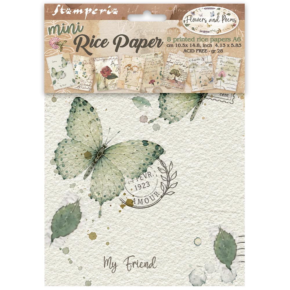 Stamperia Flowers and Poems A6 Mini Rice Paper Selection (8pcs) - DFSA6X13