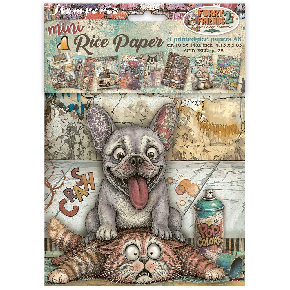 Stamperia Furry Friends 2 A6 Mini Rice Paper Selection (8pcs) by Antonis Tzanidakis - DFSA6X15