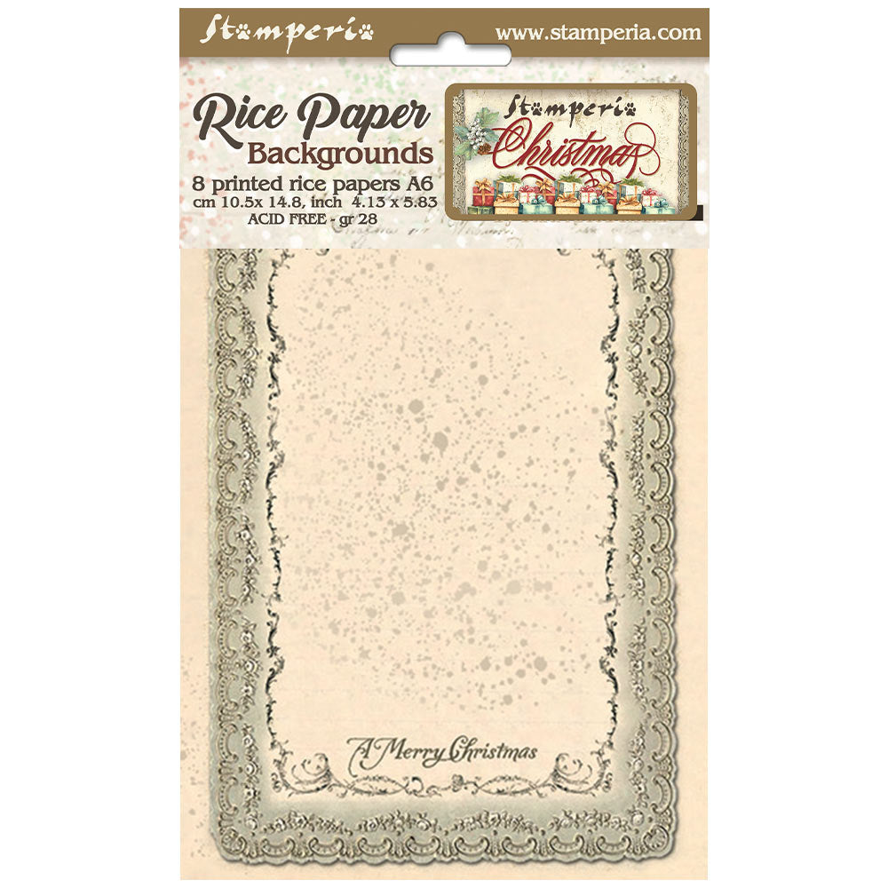 Stamperia Selection 8 Rice paper A6 backgrounds - Classic Christmas DFSAK6028