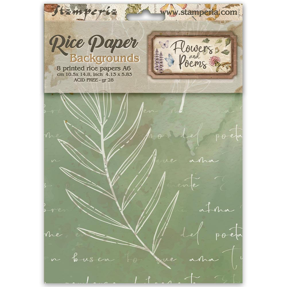 Stamperia Flowers and Poems A6 Rice Paper Backgrounds Selection (8pcs) - DFSAK6062
