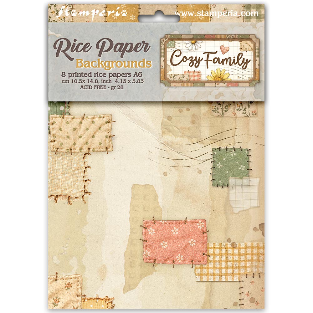 Stamperia Cozy Family A6 Rice Paper Backgrounds Selection (8pcs) - DFSAK6063
