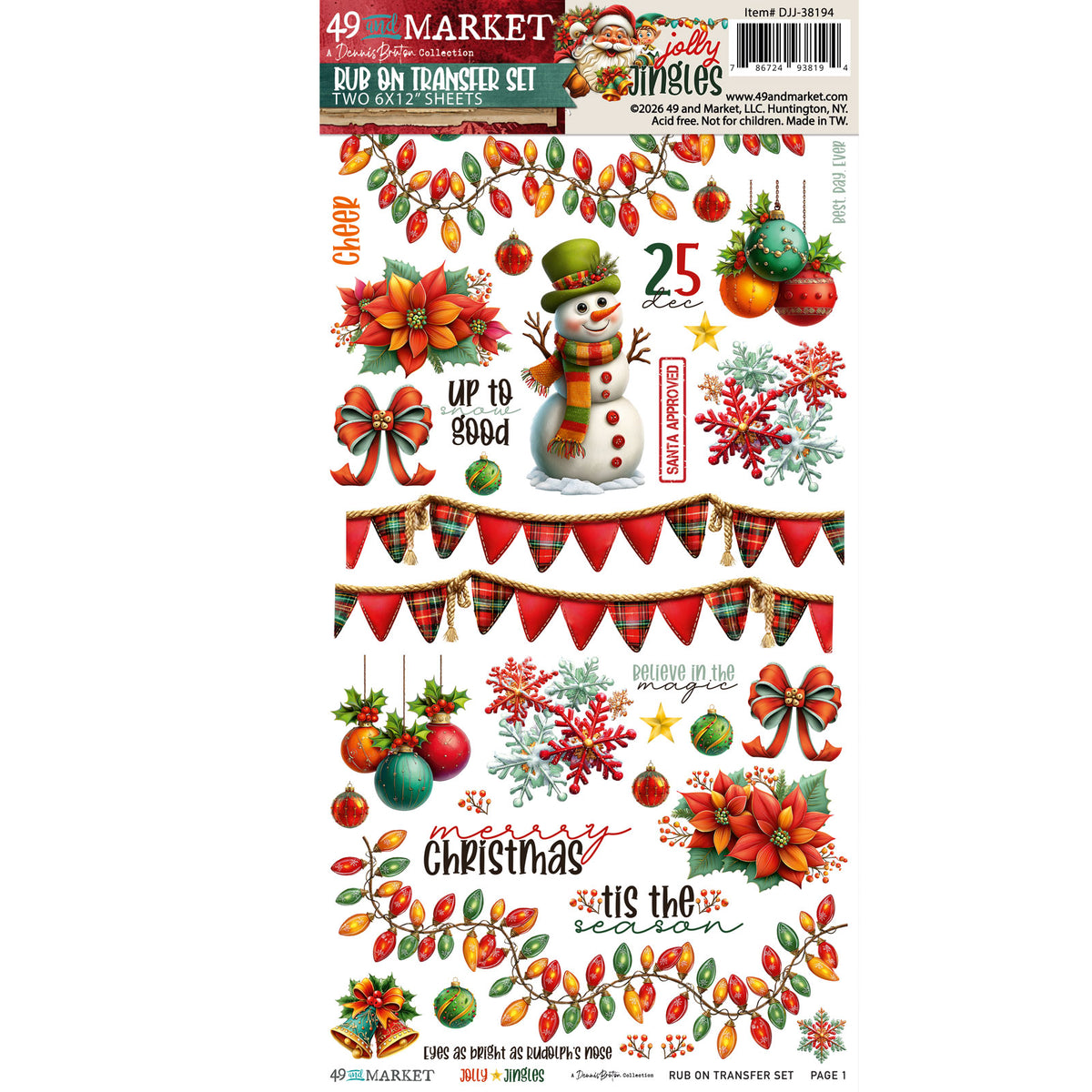 49 & Market Jolly Jingles 6x12 Blendable Rub-On Set - DJJ-38194