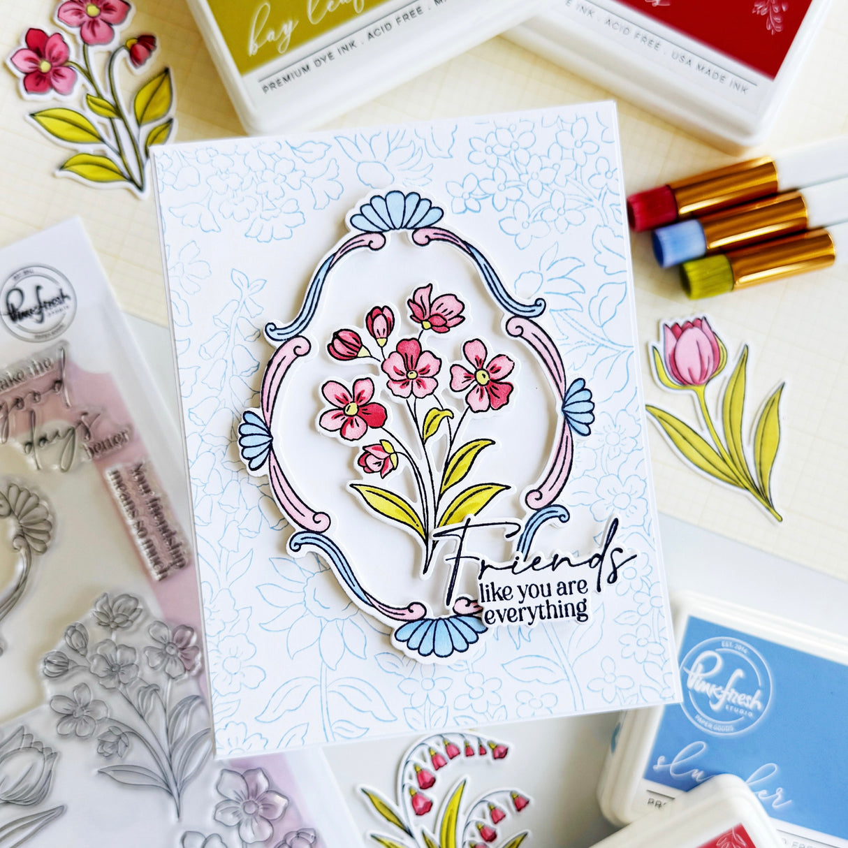 Pinkfresh Studio Sunlit Garden Cling Stamp / Stencil/ Die Bundle