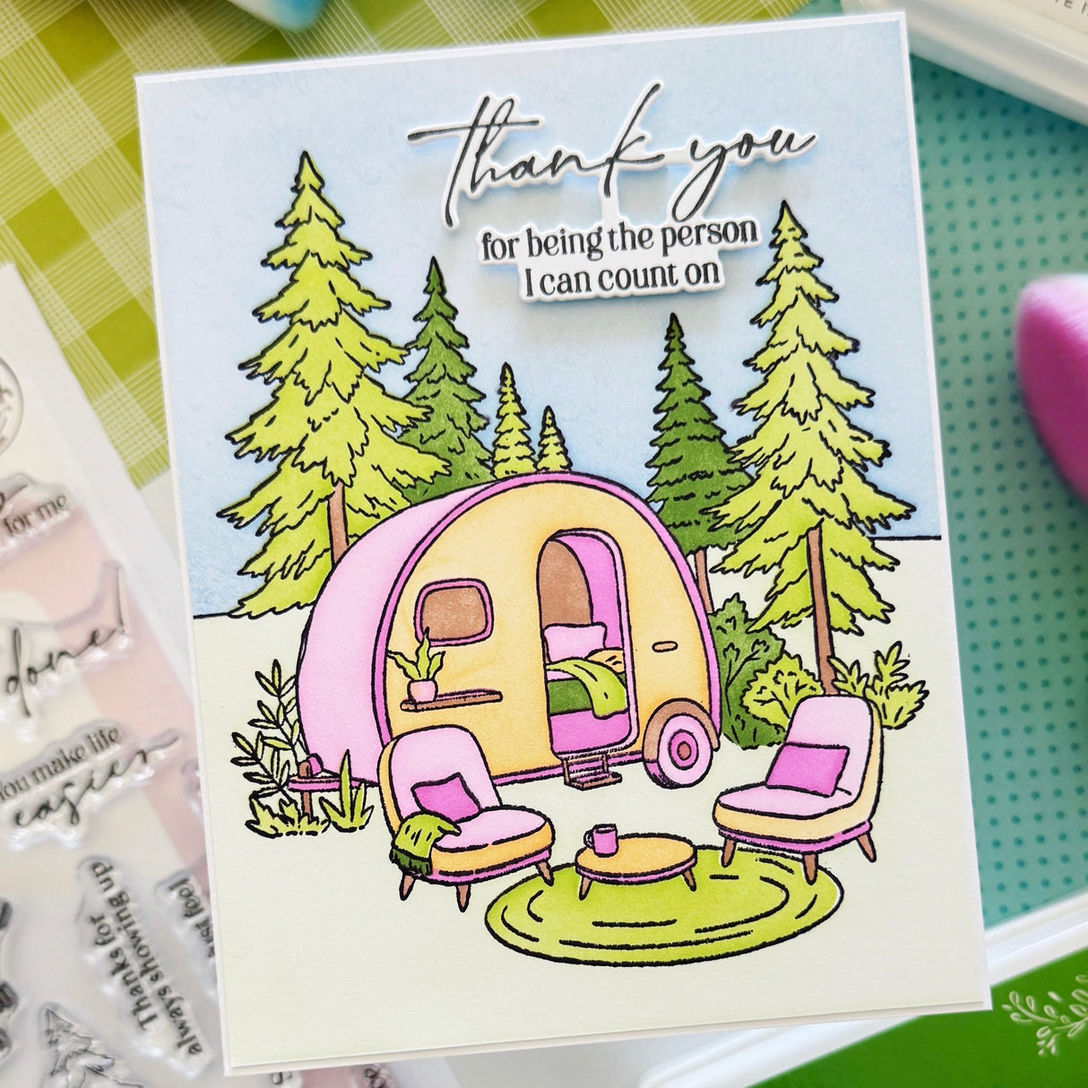 Pinkfresh Studio Retro Camp Days Stamp/ Die/ Stencil Bundle