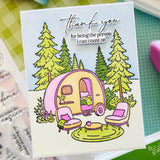 Pinkfresh Studio Retro Camp Days Stamp/ Die/ Stencil Bundle
