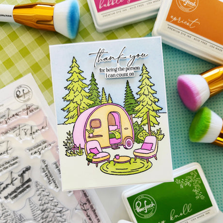 Pinkfresh Studio Retro Camp Days Stamp/ Die/ Stencil Bundle
