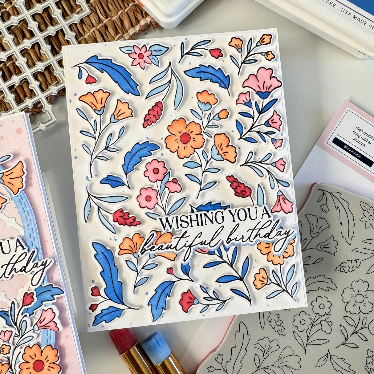 Pinkfresh Studio Bloomscape cling stamp / Die/ Stencil/ Press plate Bundle