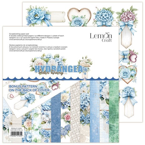 LemonCraft Dear Diary Hydrangea 12x12 Inch Paper Pad (LEM-DD-HYD-01)