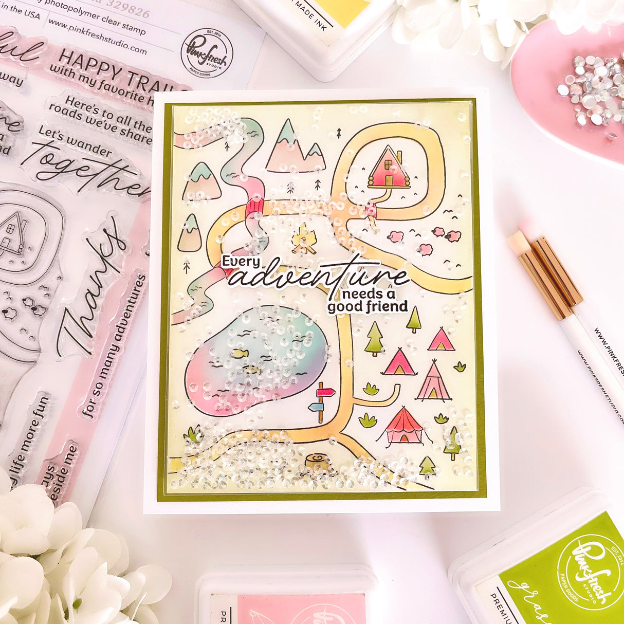 Pinkfresh Studio Woodland Trails Stamp/ Die/ Stencil Bundle