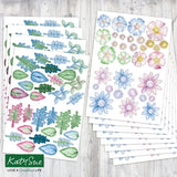 Katy Sue Icy Watercolour Die Cut Flowers & Leaves (12 sheets)