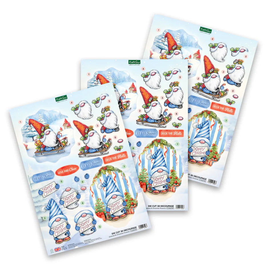 Katy Sue Designs Die Cut Decoupage – Christmas Gnomes (Pack of 12)