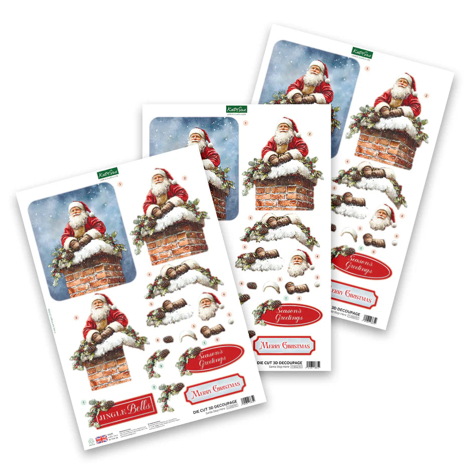 Katy Sue Designs Die Cut Decoupage – Santa Stop Here (Pack of 3)