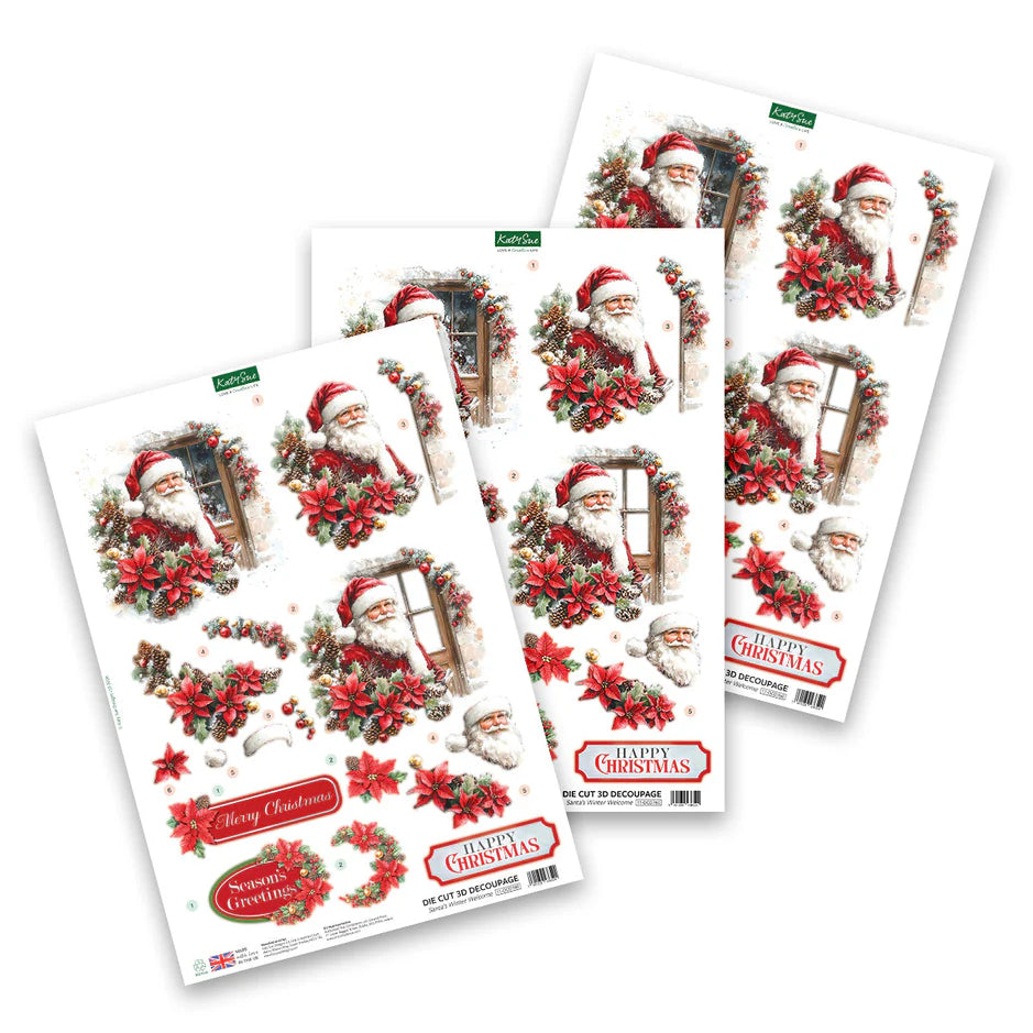Katy Sue Designs Die Cut Decoupage – Santa's Winter Welcome (Pack of 3)