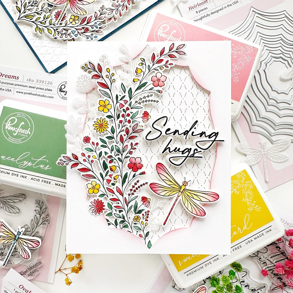 Pinkfresh Studio Dragonfly Dreams stencil stamp and die