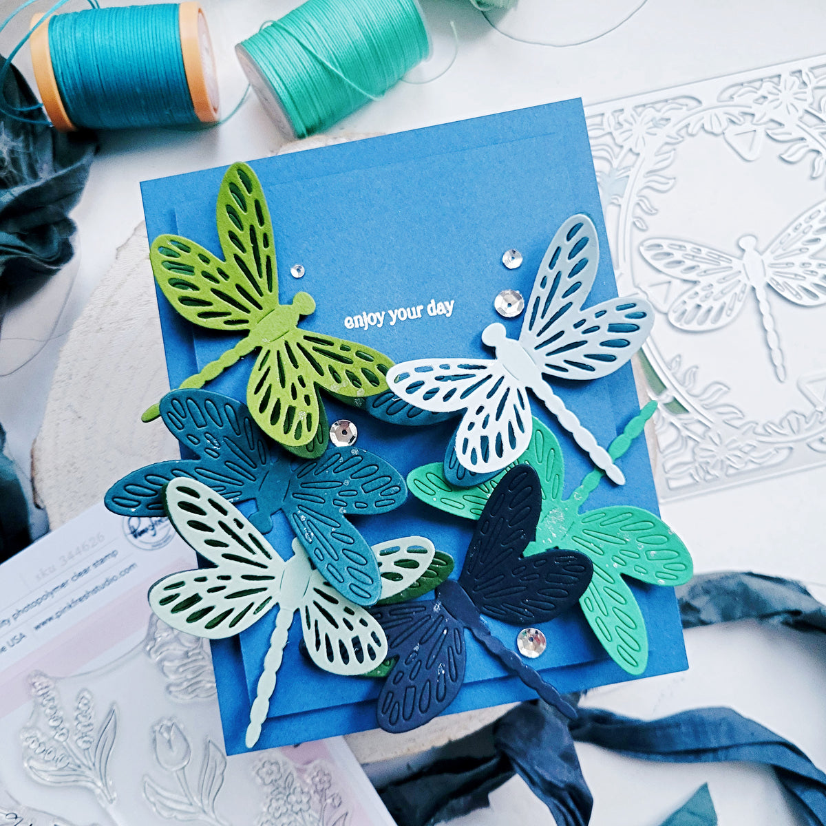 Pinkfresh Studio Dragonfly Floral Frame Coverplate Die & Stencil Bundle