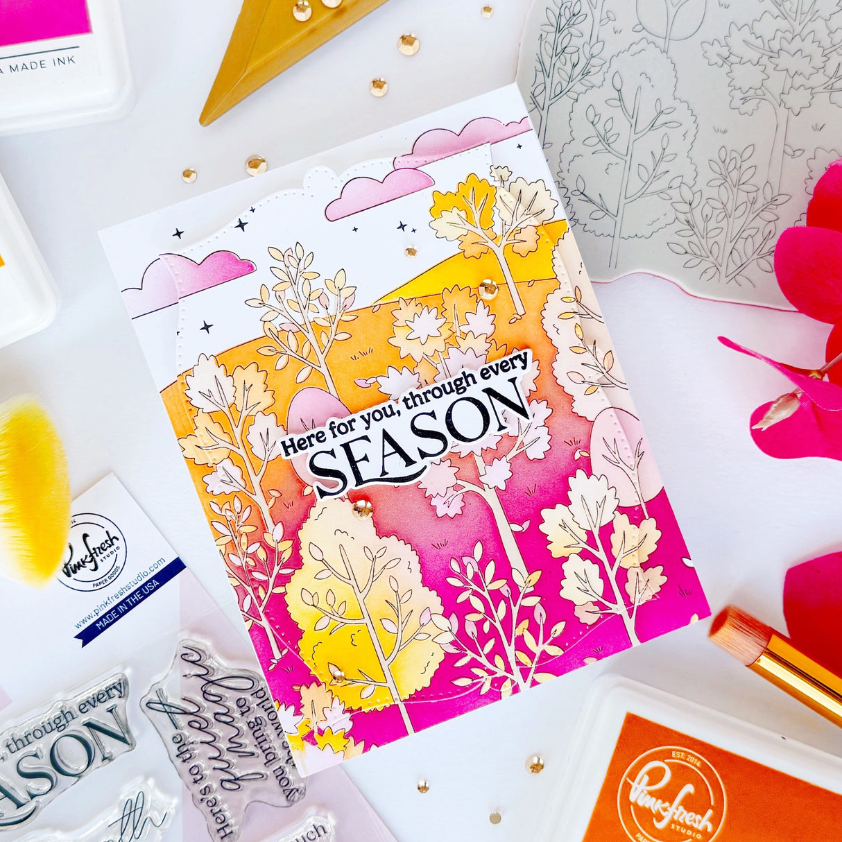 Pinkfresh Studio Dreamer's Forest cling stamp & Stencil Bundle