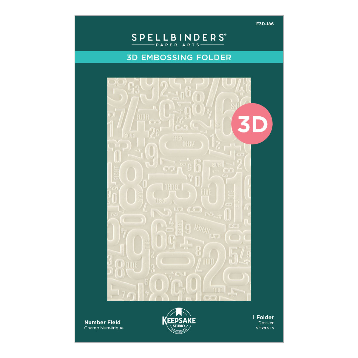 Spellbinders Number Field 3D Embossing Folder by Esther Glas - E3D-186