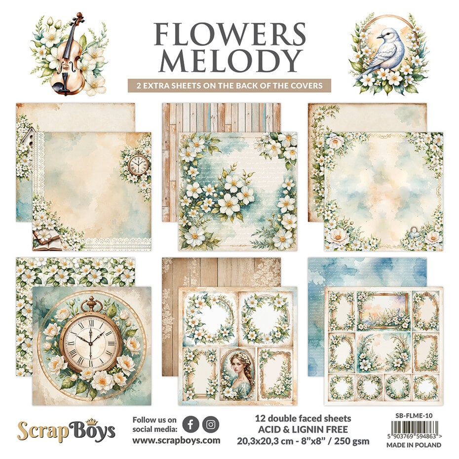 ScrapBoys Flowers Melody 8x8 Inch Paper Pad (SB-FLME-10)