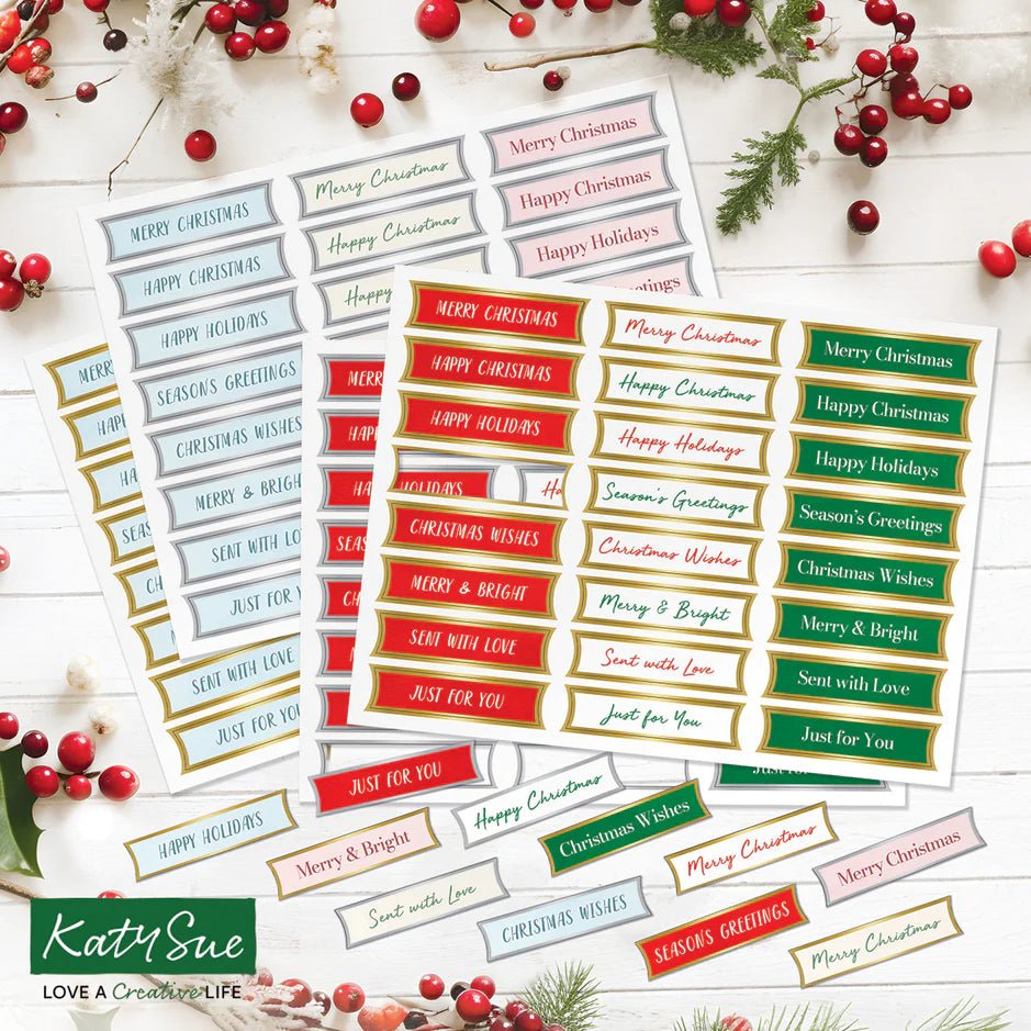 Katy Sue Designs Foiled Christmas Banners – Festive Colours (96 sentiments)