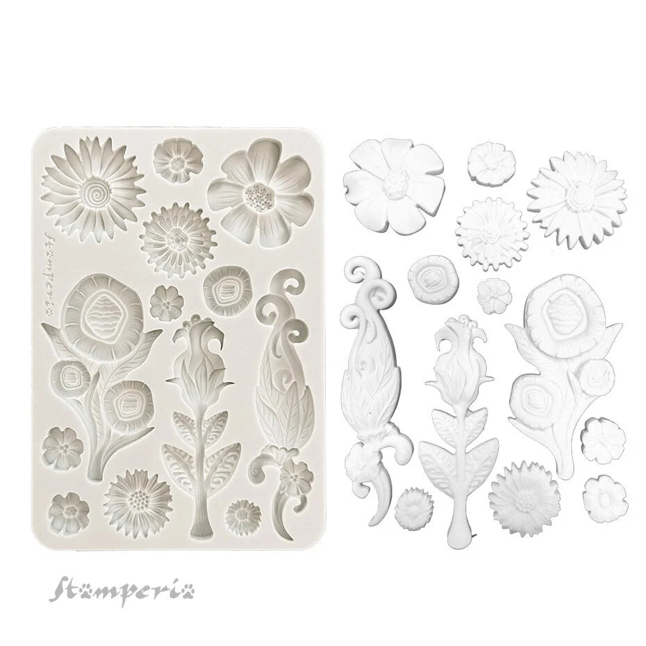 Stamperia Furry Friends A5 Silicon Mould Flowers (KACMA593)