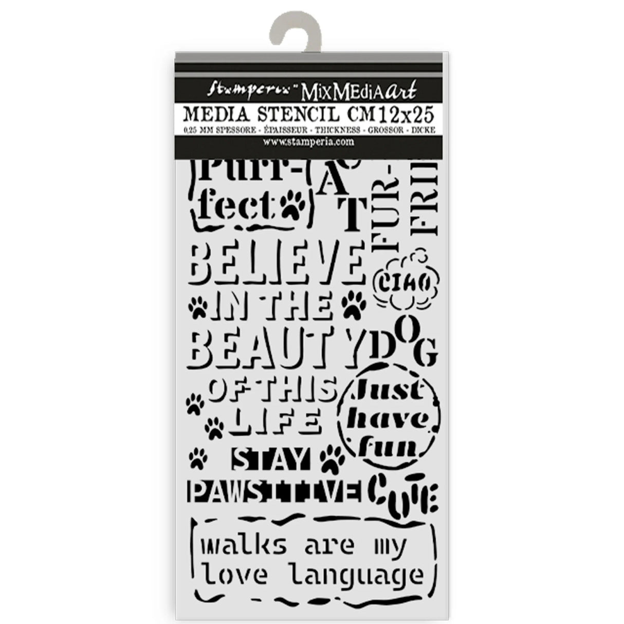 Stamperia Furry Friends Thick Stencil 12x25cm Quotes Pattern (KSTDL132)