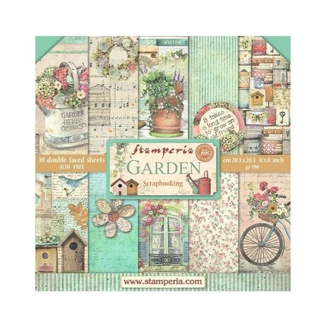 Stamperia Scrapbooking Small Pad 10 sheets cm 20,3X20,3 (8"X8") - Garden