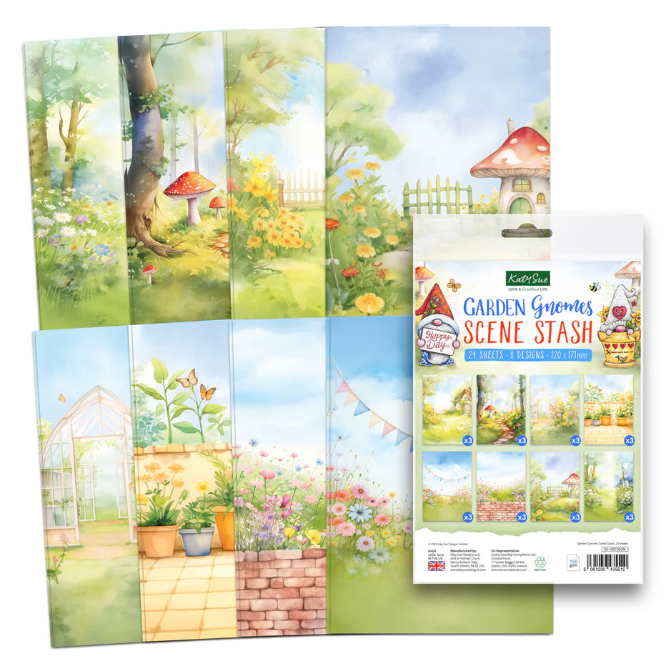 Katy Sue Designs Garden Gnomes Scene Stash, 24 sheets
