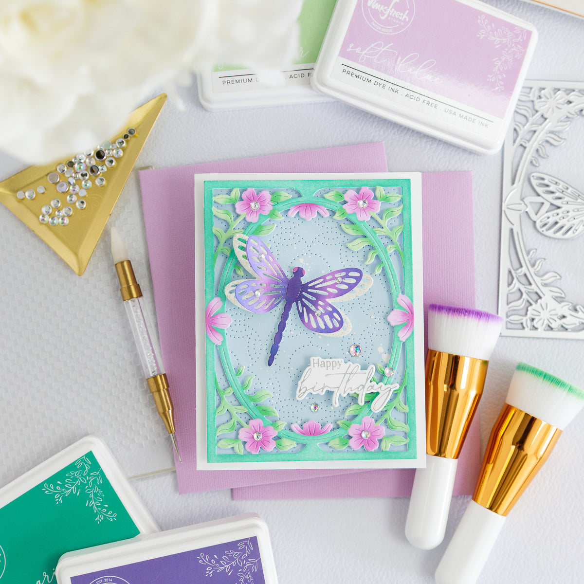 Pinkfresh Studio Dragonfly Floral Frame Coverplate Die & Stencil Bundle