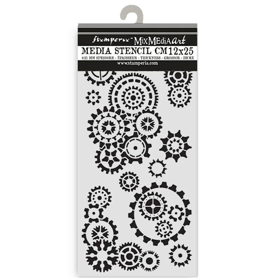 Stamperia Gear up for Christmas Thick Stencil 12x25cm Gears (KSTDL140)