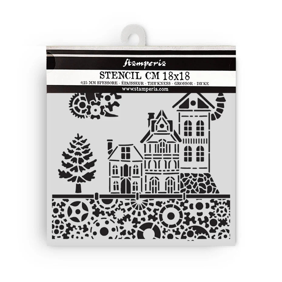 Stamperia Gear up for Christmas Thick Stencil 18x18cm Houses (KSTDQ129)