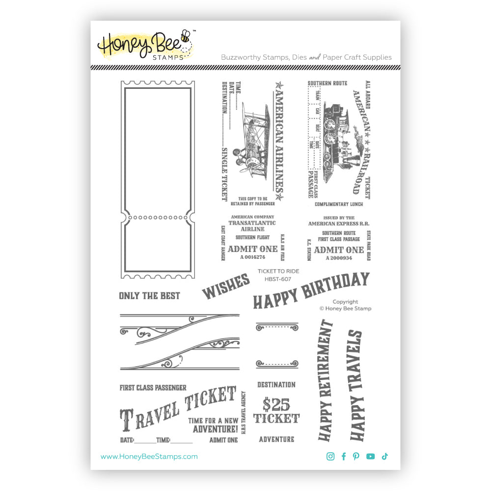 Honey Bee Ticket To Ride - 6x8 Stamp Set