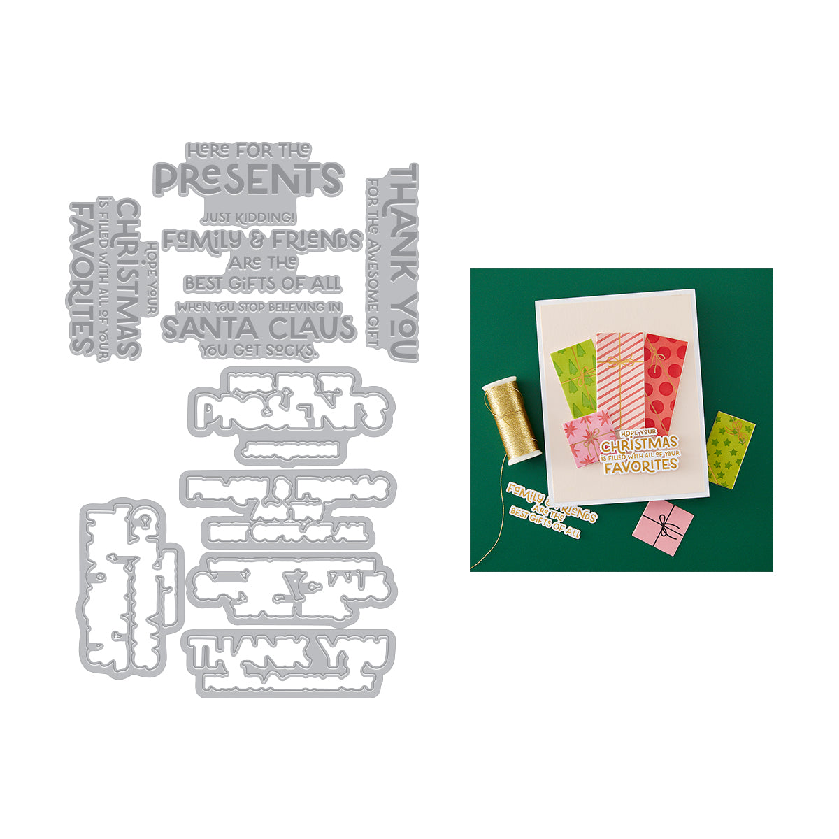 Hero Arts Here for the Presents Letterpress + Foil & Cut from the Best Gift Ever Collection