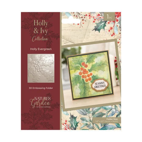 Crafter's Companion Holly & Ivy 3D Embossing Folder Holly Evergreen (NG-HAI-EF5.5-3D-HOEV)