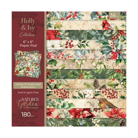 Crafter's Companion Holly & Ivy 6x6 Inch Paper Pad (NG-HAI-PAD6)