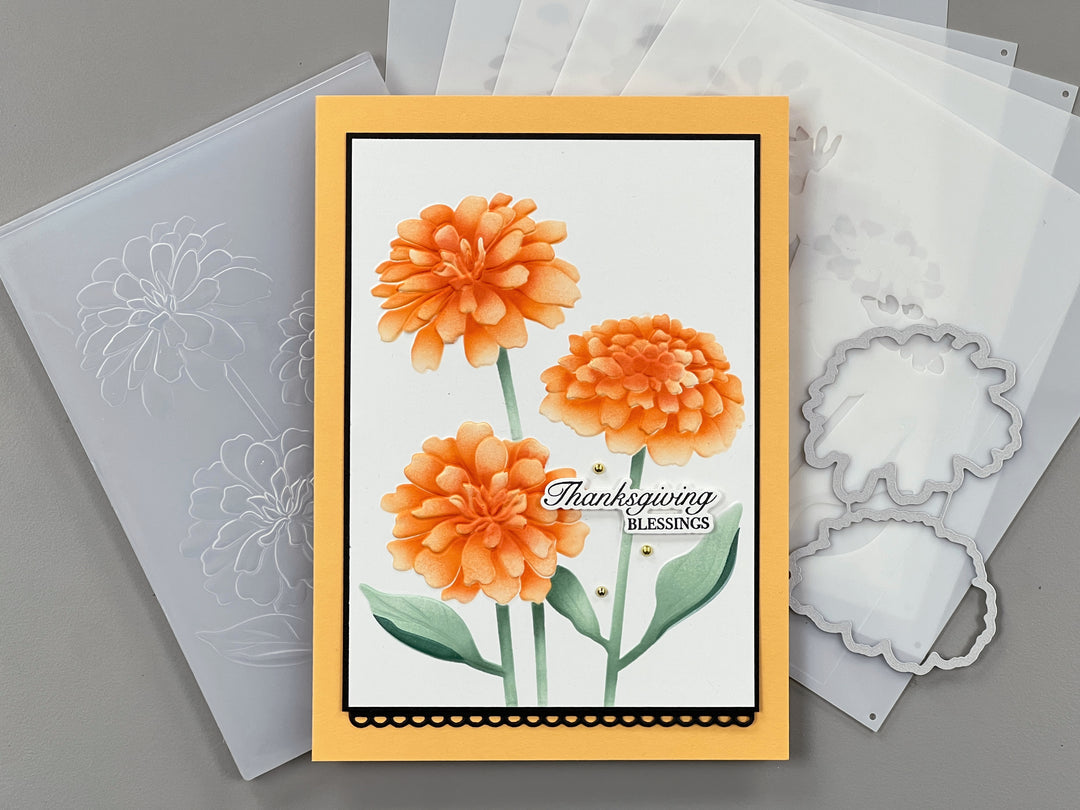 Gina K Designs BUNDLE- Sensational Zinnias 3D Embossing Folder, Die and Stencil