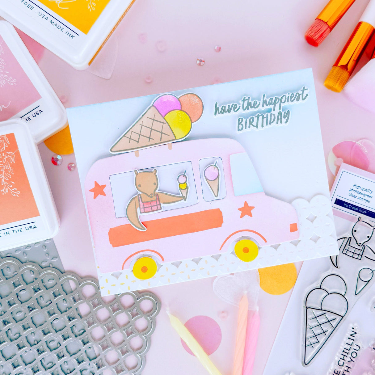 Pinkfresh Studio Ice Cream Truck stencil/Stamp/Die Bundle
