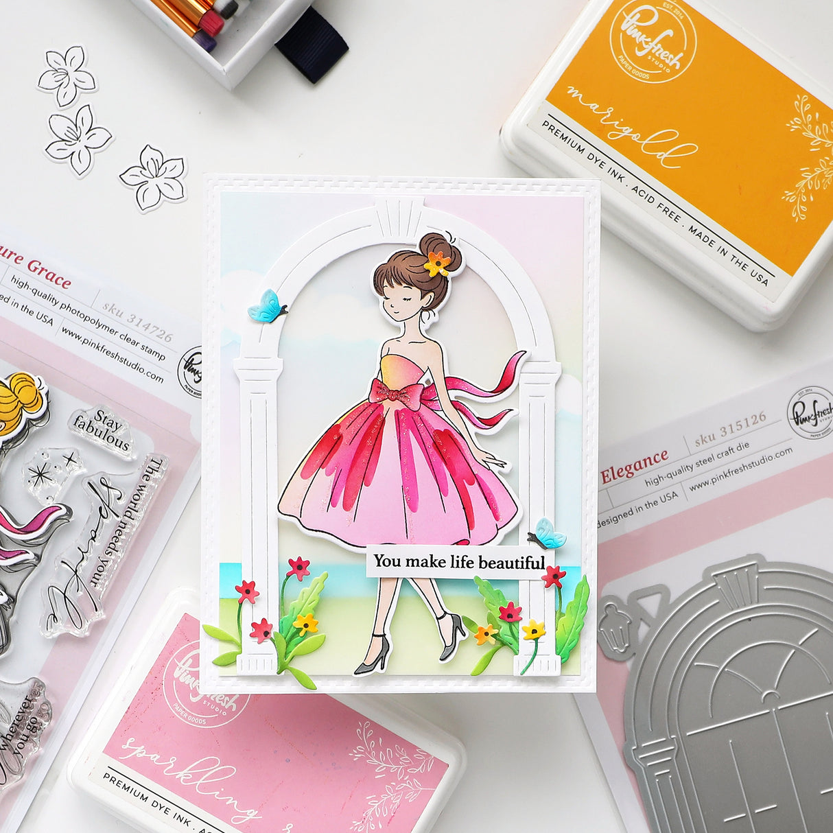 Pinkfresh Studio Arched Elegance Stencil & Die Bundle