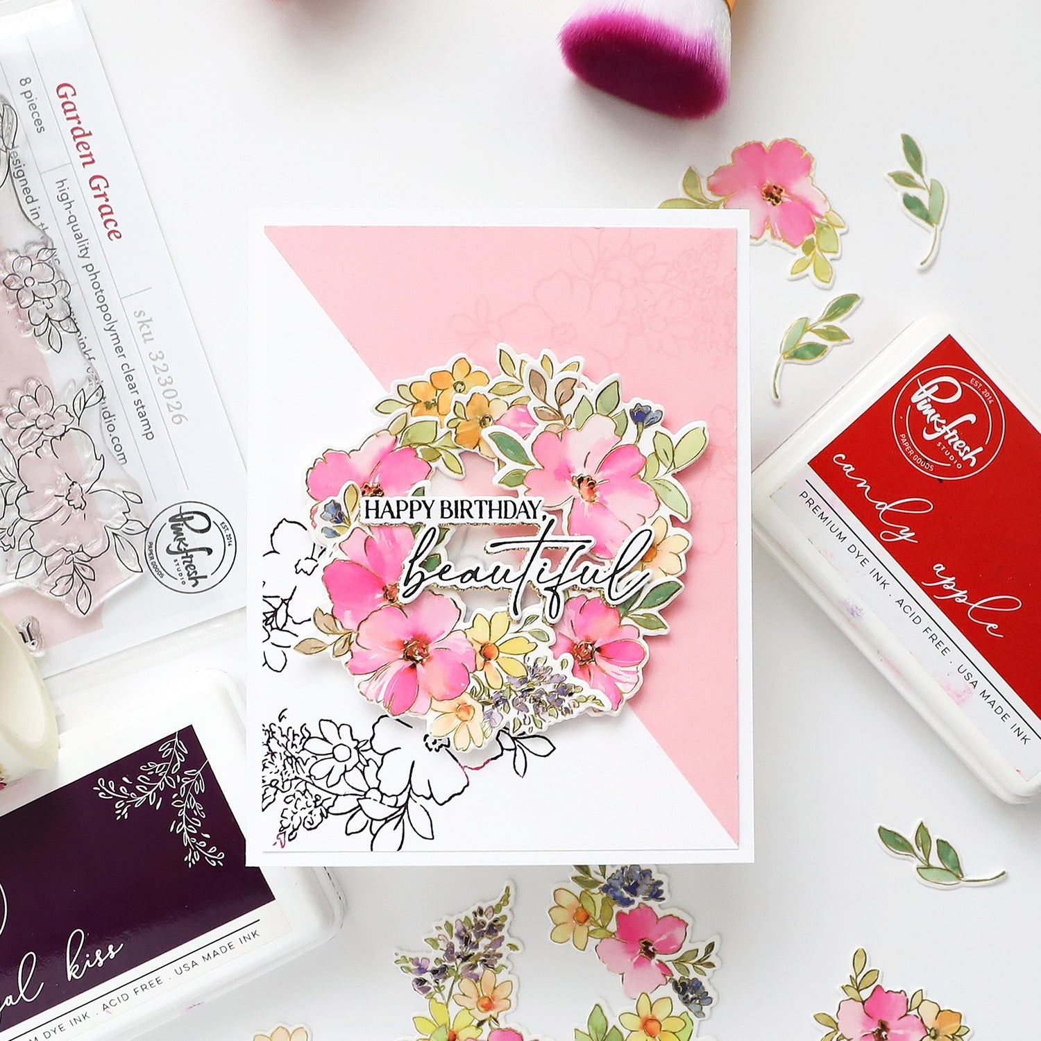 Pinkfresh Studio Garden Grace stamp, Die, Stencil and Washi Bundle