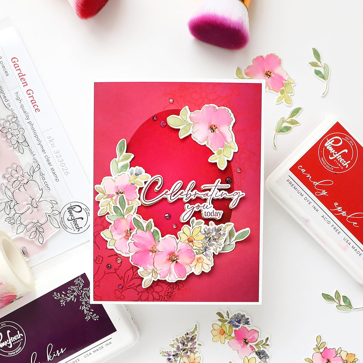 Pinkfresh Studio Garden Grace stamp, Die, Stencil and Washi Bundle