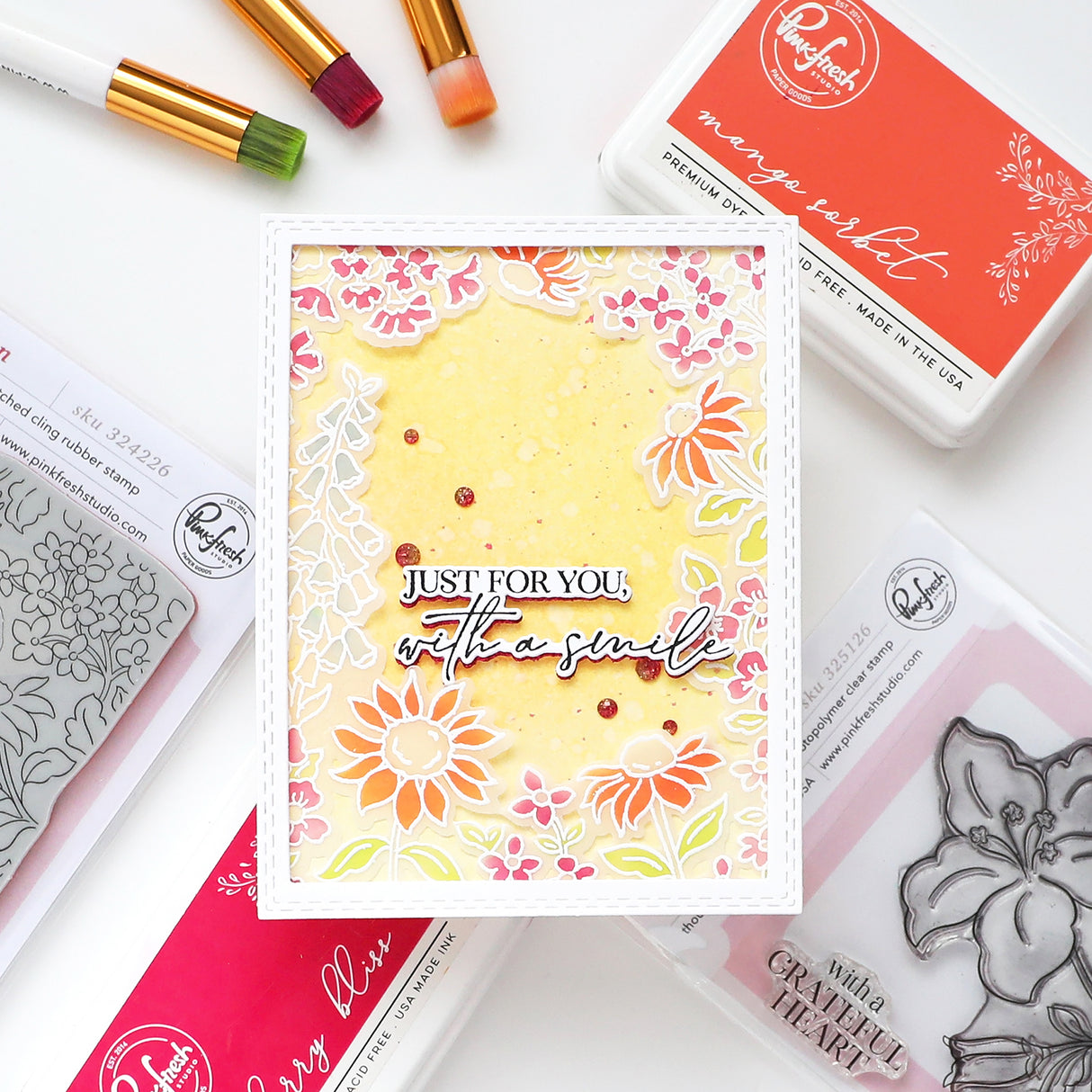 Pinkfresh Studio Sunlit Garden Cling Stamp / Stencil/ Die Bundle