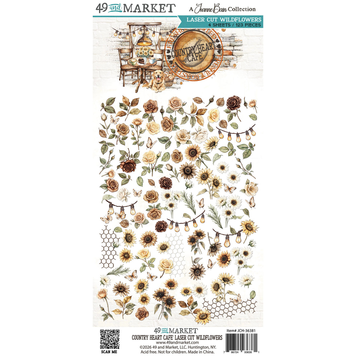 49 & Market Country Heart Cafe Laser Cut Wildflowers - JCH-36381