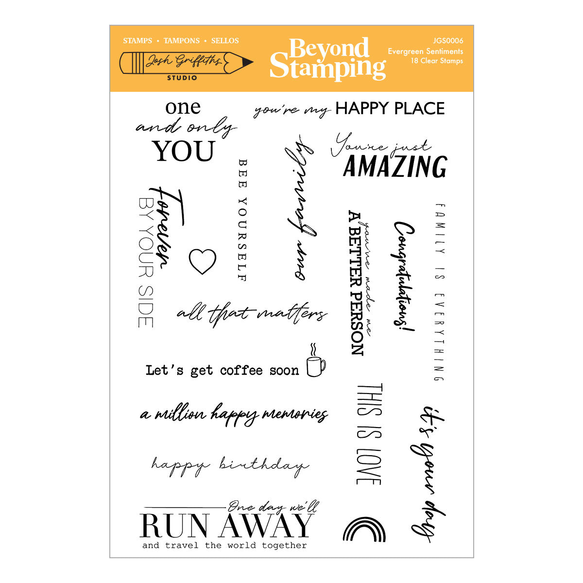 Spellbinders Beyond Stamping Evergreen Sentiments Clear Stamp Set by Josh Griffiths Studio - JGS0006