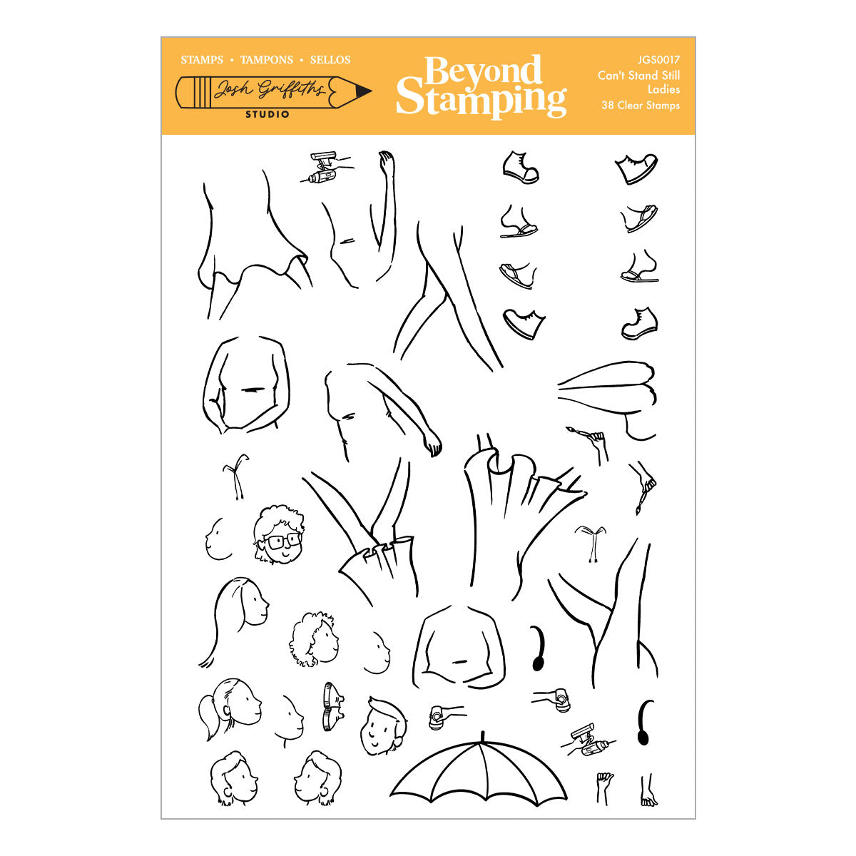 Spellbinders Beyond Stamping Can't Stand Still 1 - Ladies Clear Stamp Set by Josh Griffiths Studio - JGS0017