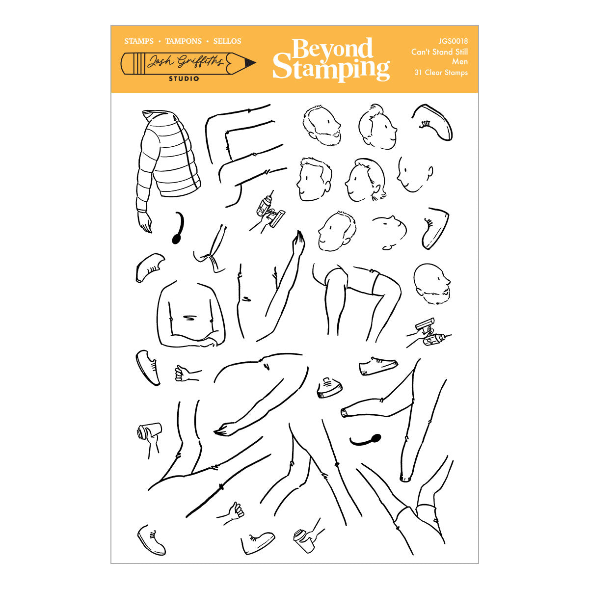 Spellbinders Beyond Stamping Can't Stand Still 2 - Men Clear Stamp Set by Josh Griffiths Studio - JGS0018