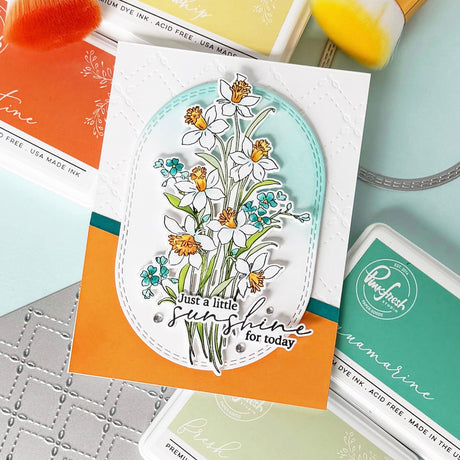 Pinkfresh Studio Whispering Daffodils stamp, die, Stencil and Washi Bundle