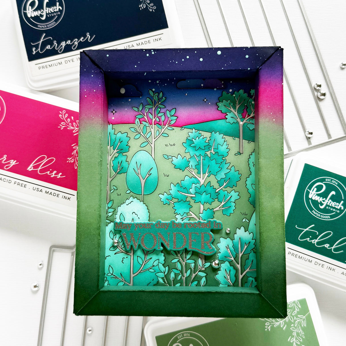 Pinkfresh Studio Dreamer's Forest cling stamp & Stencil Bundle
