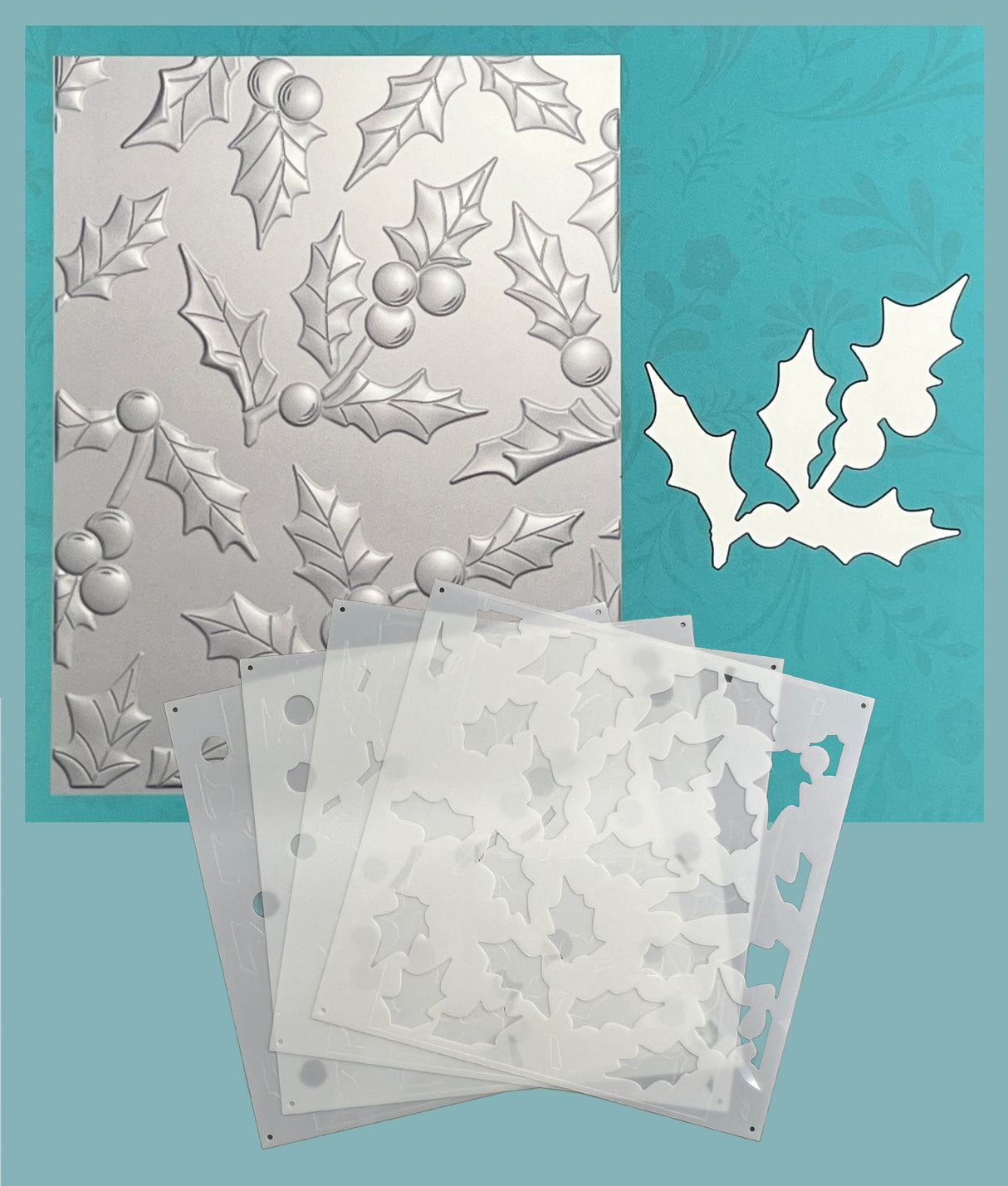 Gina K Designs BUNDLE- Jolly Holly 3D Embossing Folder, Die and Stencil