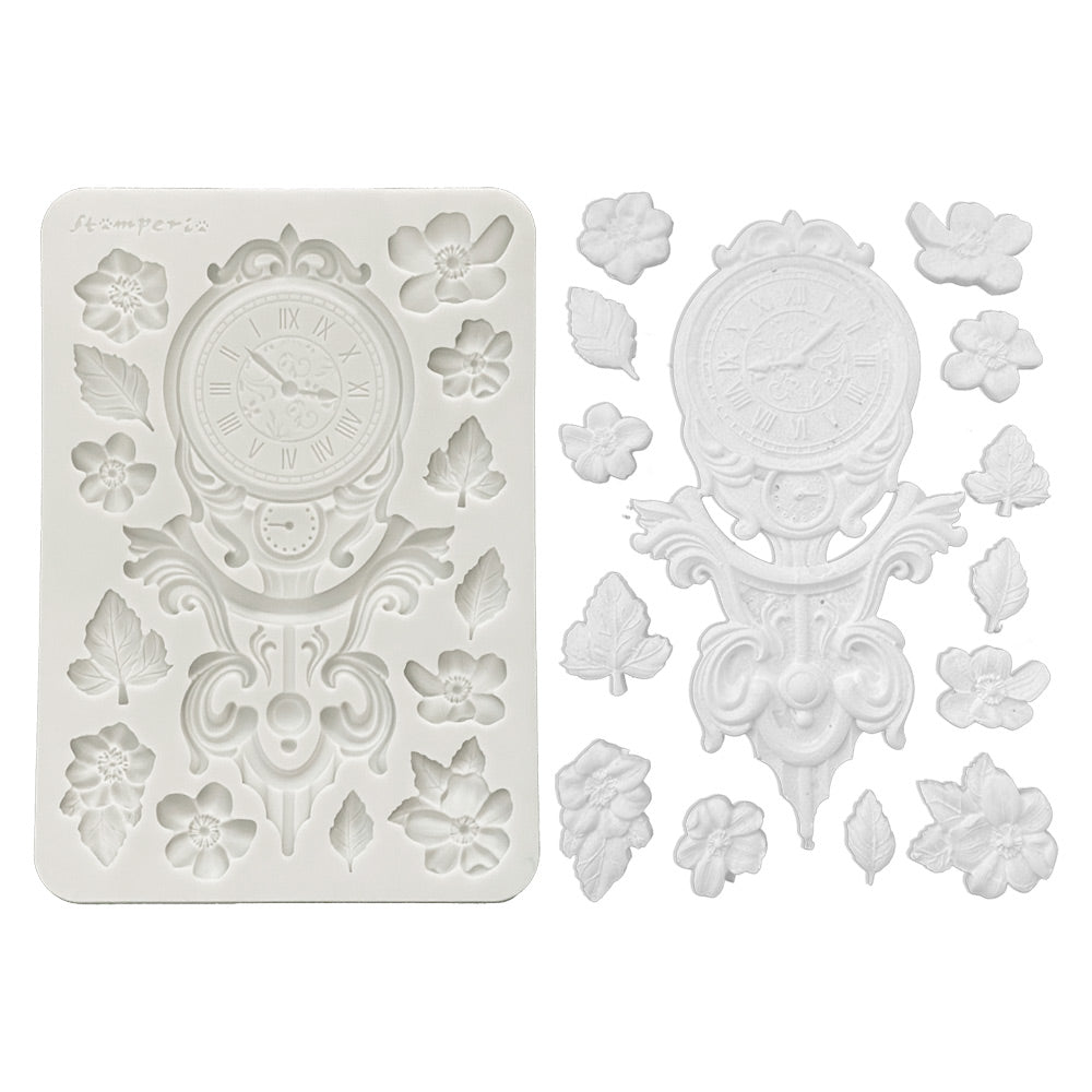 Stamperia Gardens of Time Silicone Mould Clock & Flowers (KACMA610)