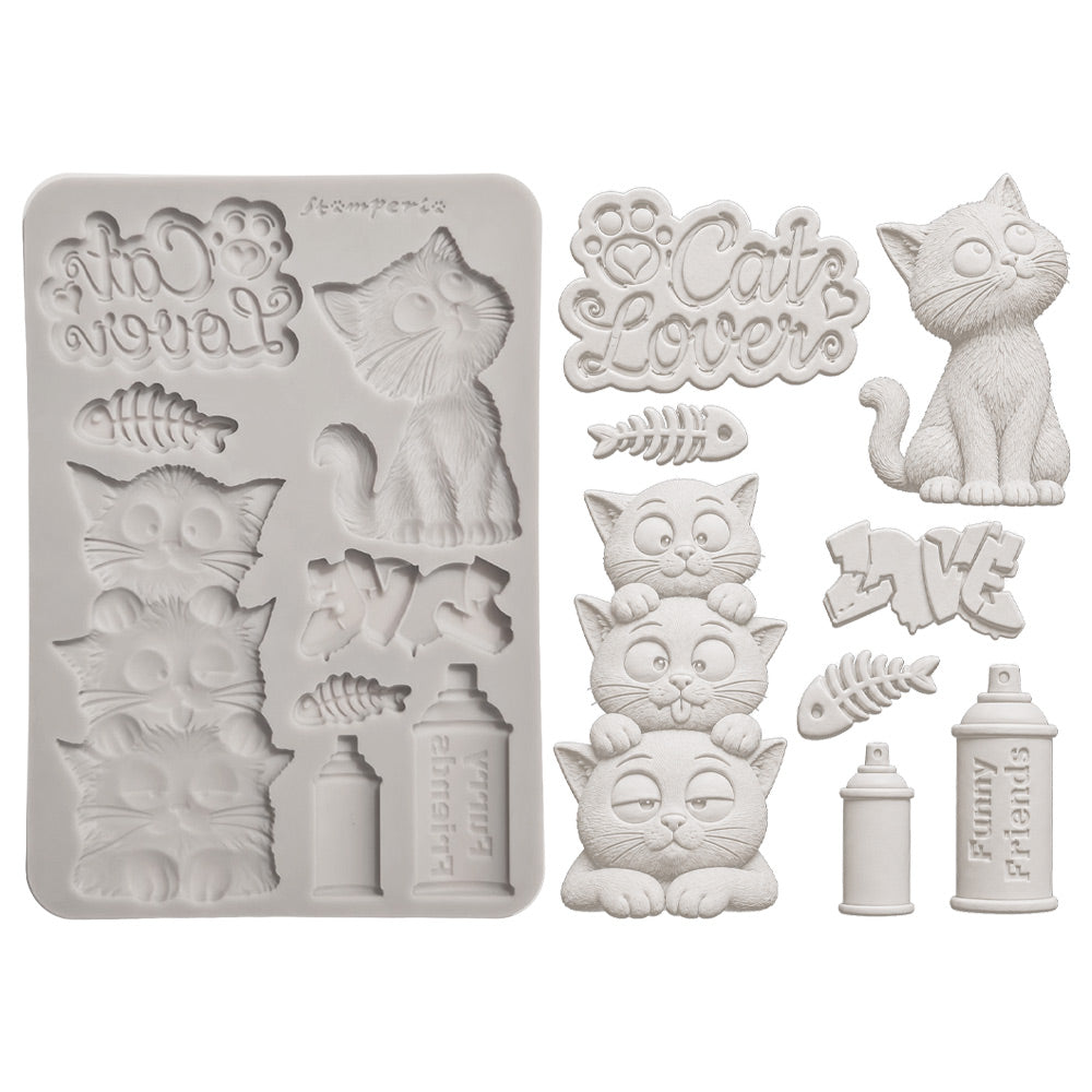 Stamperia Furry Friends 2 A5 Silicon Mould Cats by Antonis Tzanidakis - KACMA626