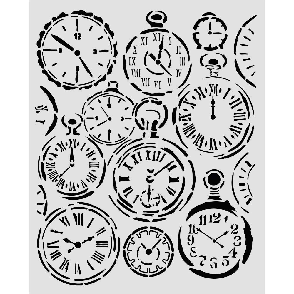 Stamperia Gardens of Time Thick Stencil Mixed Clocks (KSTD203)